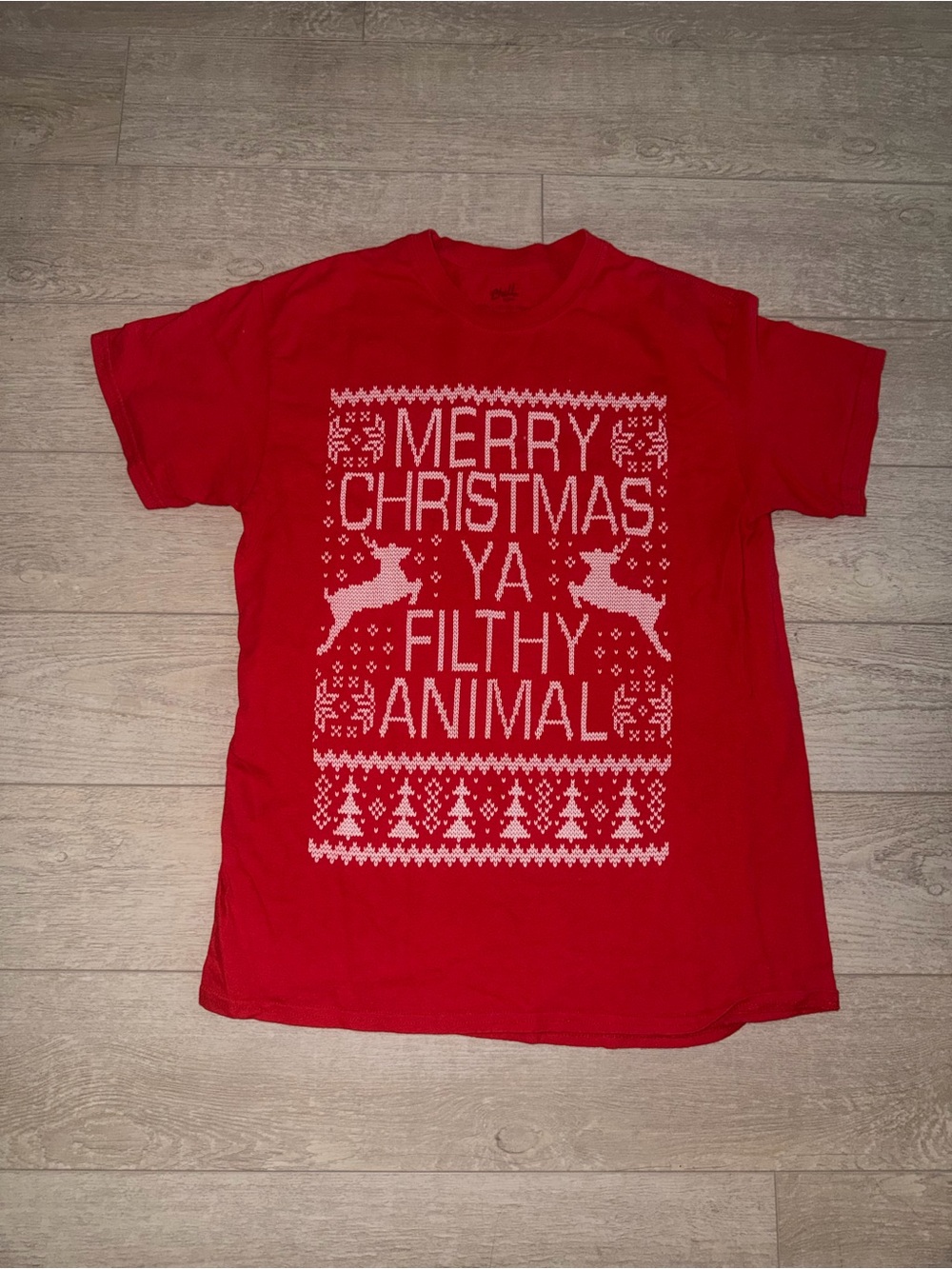 Red Christmas Graphic Tee - "Merry Christmas Ya Filthy Animal"